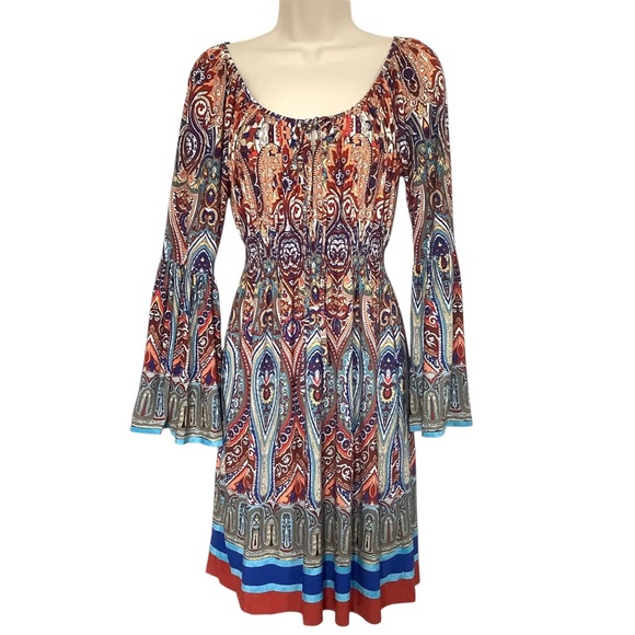 Boston Proper Dresses & Skirts - NWT Boston Proper Vibrant Paisley Dress Size 4 Long Bell Sleeves Bohemian